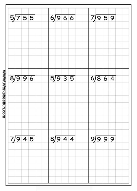 Long division worksheets: 3 by 1.